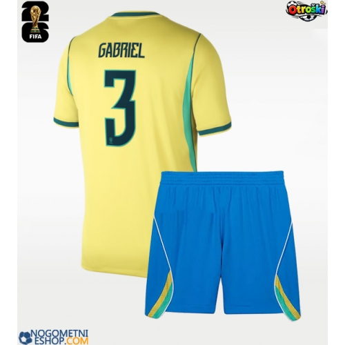 Otroški Nogometni dresi Brazilija Gabriel Magalhaes #3 Domači SP 2026 Kratek Rokav (+ Kratke hlače)